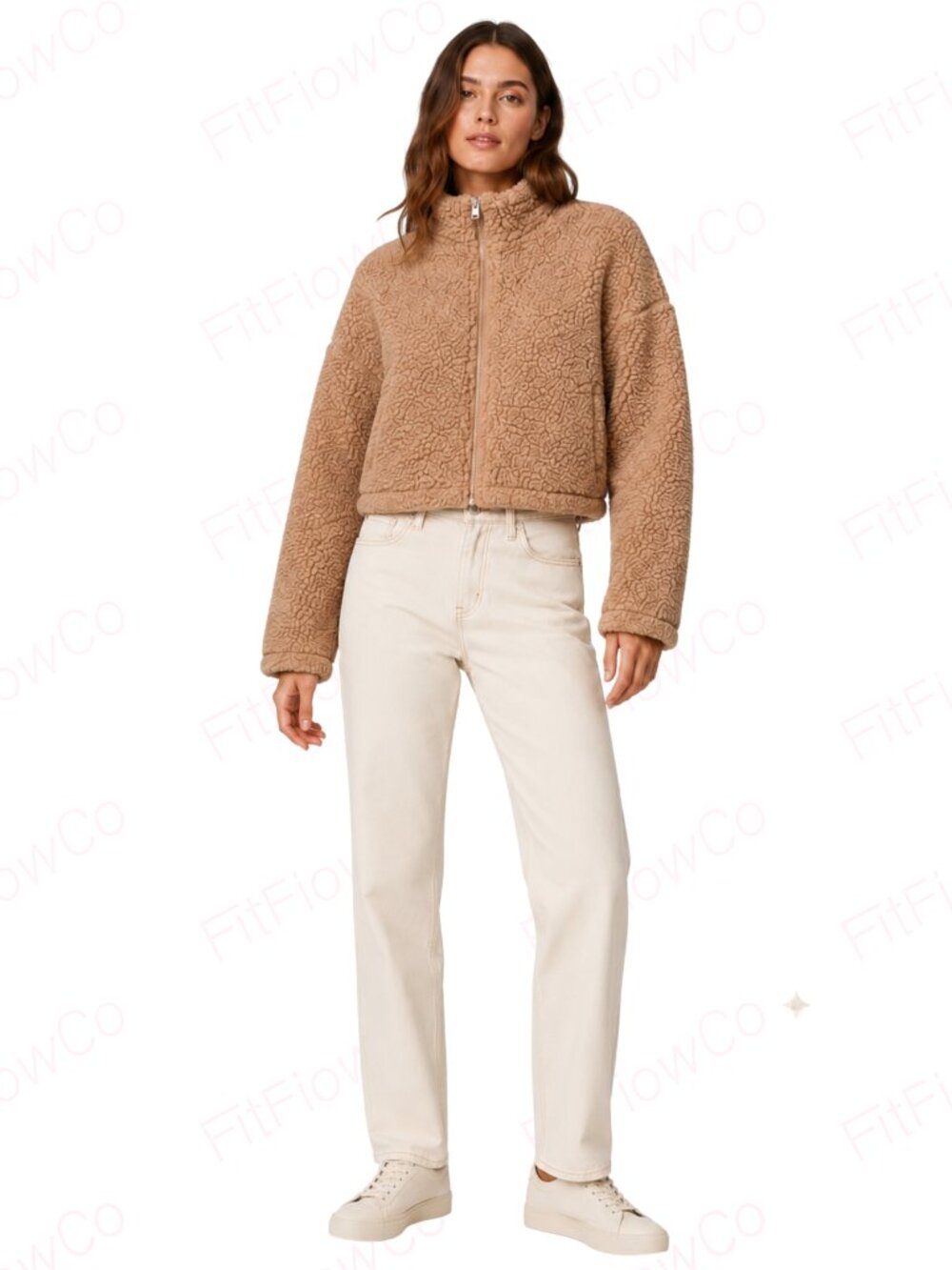 Hollister Cropped Teddy Sherpa Zip Jacket Tan Medium